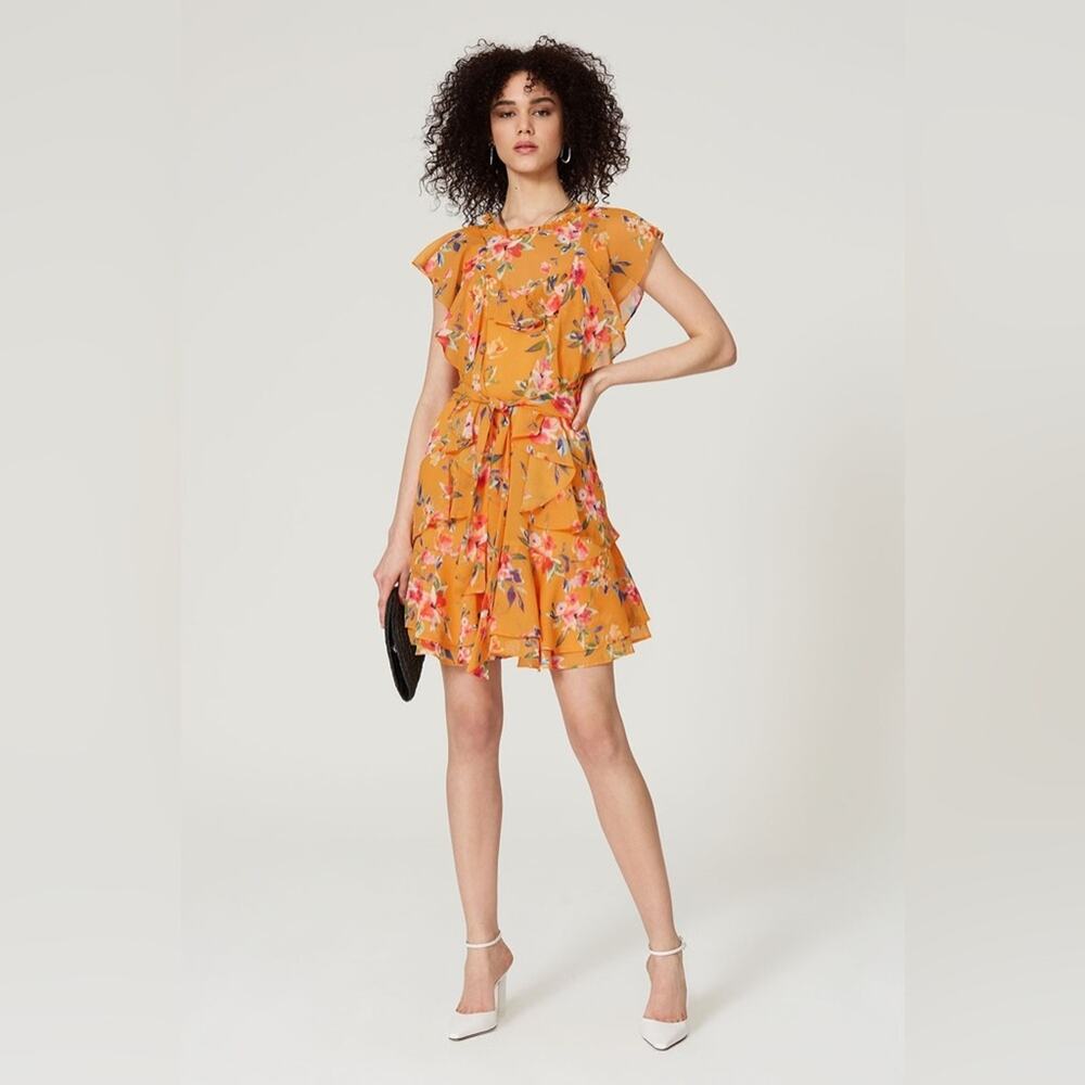 Marissa Webb Collective Orange Ruffle Floral Mini Dress 0